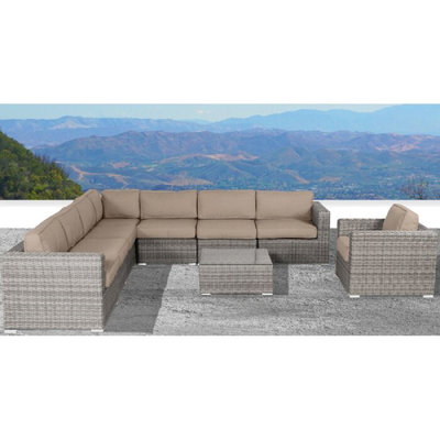 Ensemble de conversation en osier pour 7 personnes avec coussins Thorkil