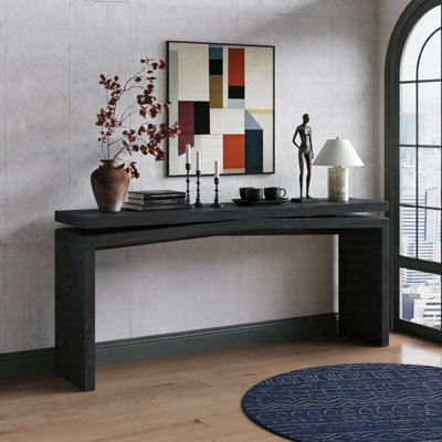65" Rustic Farmhouse Console Table With Solid Wood Veneer, Long Entryway & Sofa Table