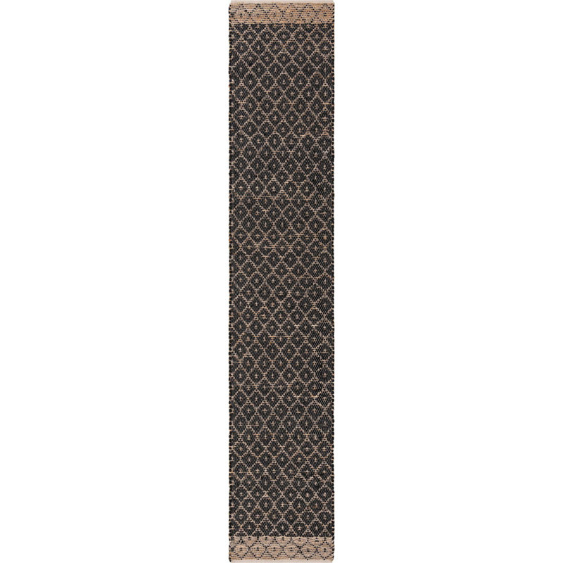 Tapis noir en jute / sisal tissé à plat à la main Asad, Tapis de couloir 2 pi 7 po x 13 pi 1 po