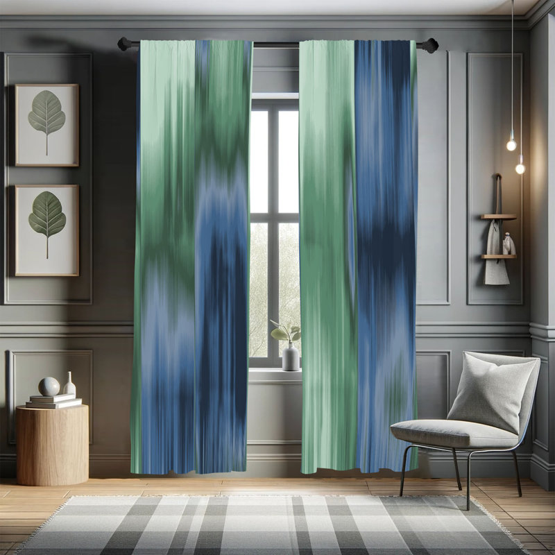 Microfiber Floral Semi-Sheer Rod Pocket Curtain Panels, 28" W x 84" L, Blue/Green