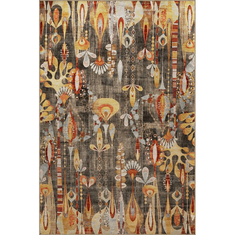 Multi-Colored Mixed Shape Abstract Floral Patterned Creative Modern Decorative Rug, Rectangle 4'7.12" x 6'6.74"