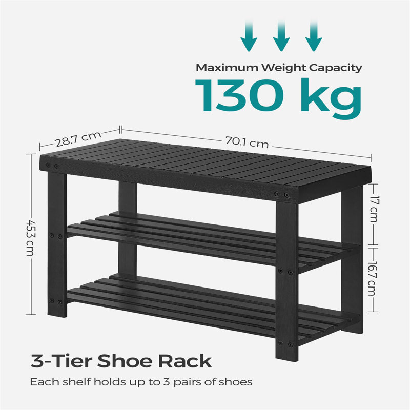 8 Pair Stackable Shoe Storage Bench, Black