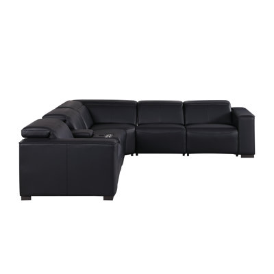 Luxurious Genuine Leather 6-Piece Sectional With 3 Power Reclining Seats & Power Headrest