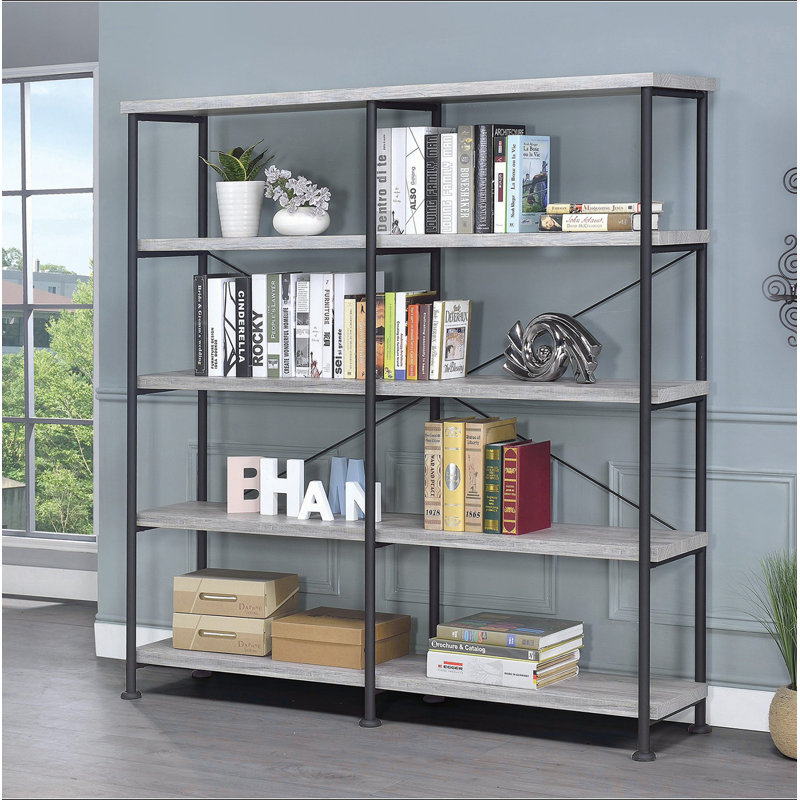 4-shelf Open Bookcase in Grey Driftwood, White