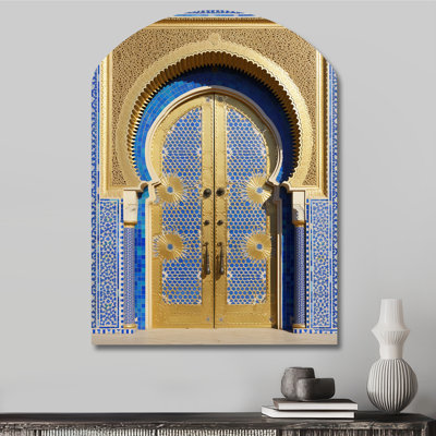 Morroco Palace Golden Doors III - arche campagne en métal, reproduction de sculpture murale asymétrique en métal