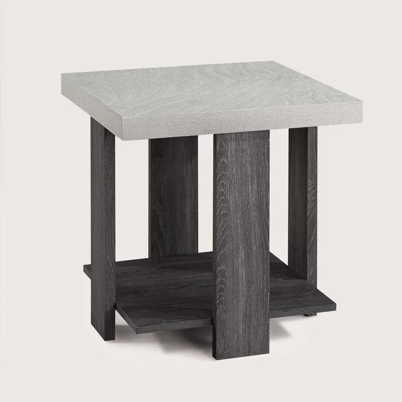Ensemble de salon gris 3 pièces avec table basse et deux tables de bout assorties