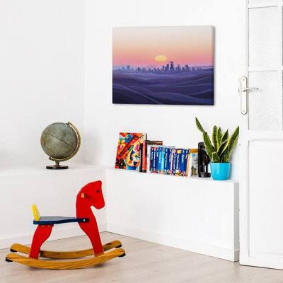 «Pastel City Sunset», paysage de rêve, cadre en bois intégré, art mural, l 20 x l 16