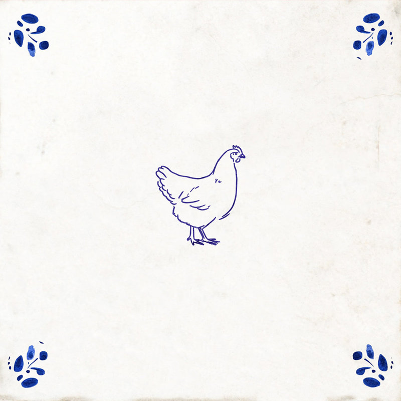 Carreau de mosaïque autocollant en vinyle, illustration vintage de poule bleue, style ferme méditerranéenne, 20 x 20 cm