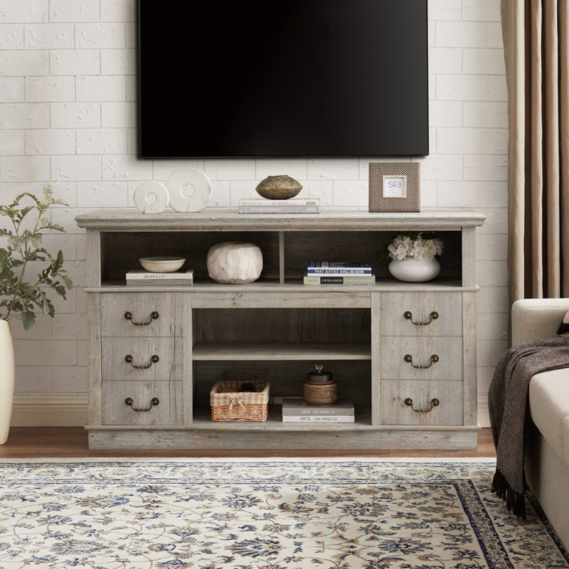 Clevester Storage Credenza, Traditional TV Media Stand, Farmhouse Rustic Entertainment Console, Tv Stand, Light Gray