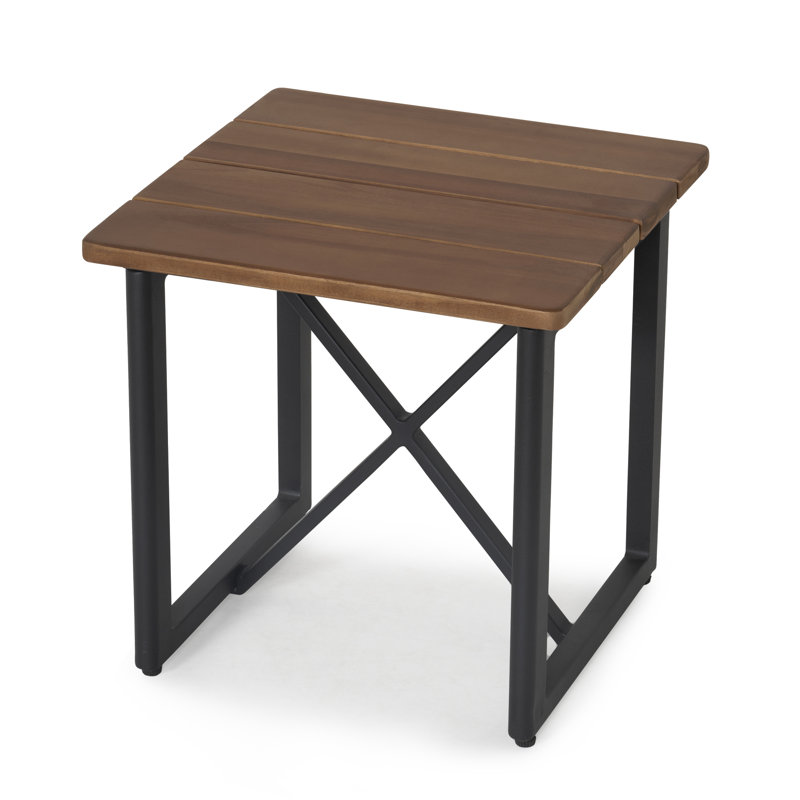 Berklee 1-Piece Aluminum Outdoor Side Table With Wooden Top