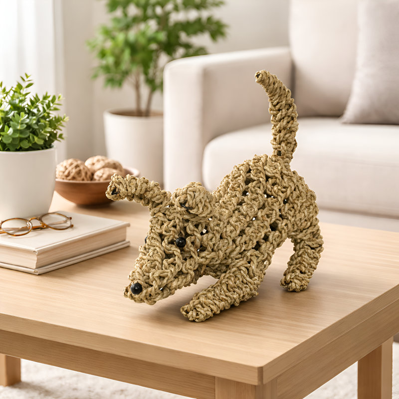 13 "tissé à la main Statue de chien jouant une sculpture Figurine Home Decor