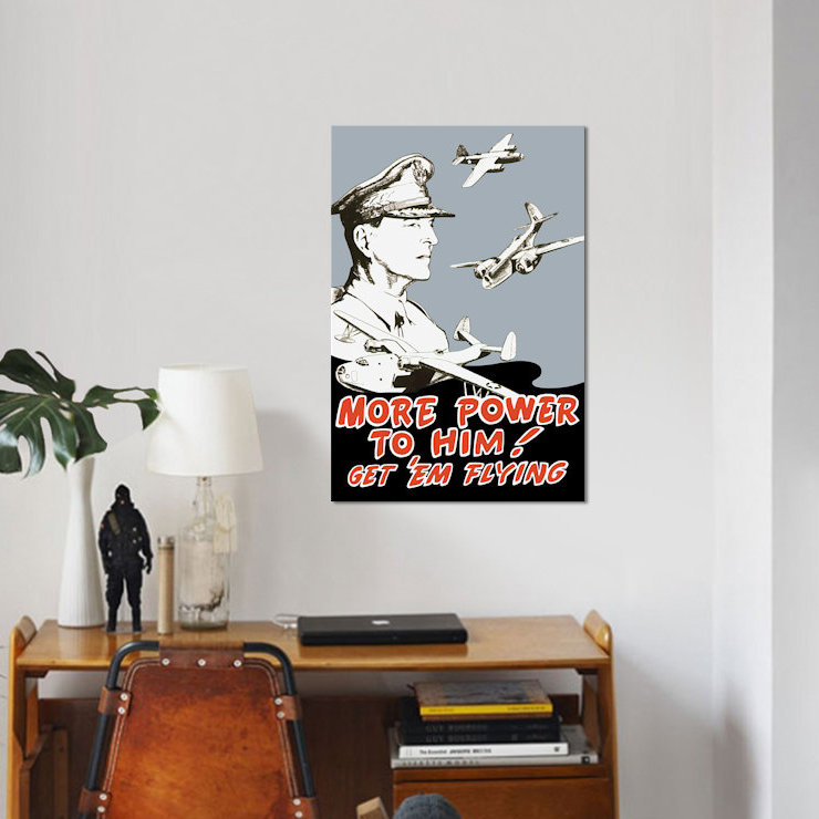 Publicité rétro sur toile, affiche du général Douglas MacArthur and Bomber Planes, H 40 po x l 26 po x P 1,5 po, Toile tendue