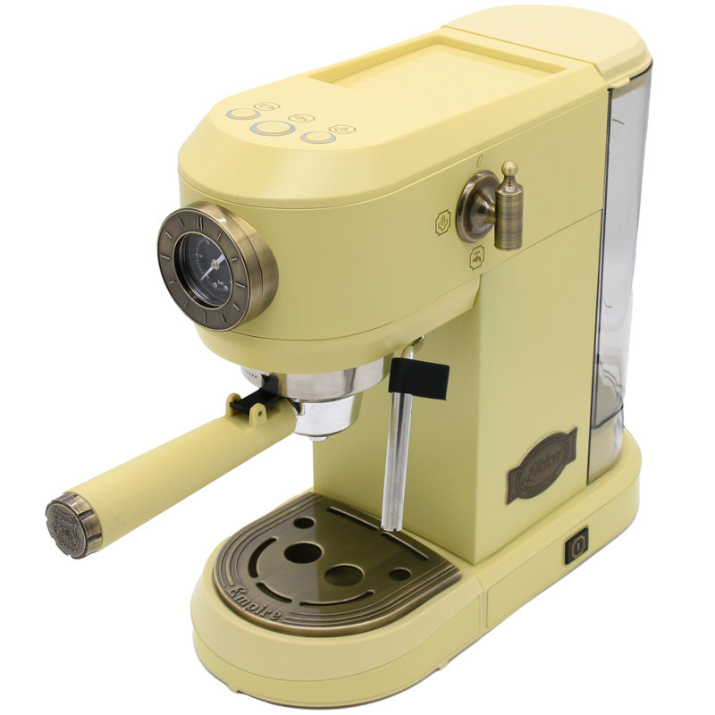 Ophelia & Co. Evita Semi-Automatic Espresso Machine with Frother, Polished Brass/Ivory