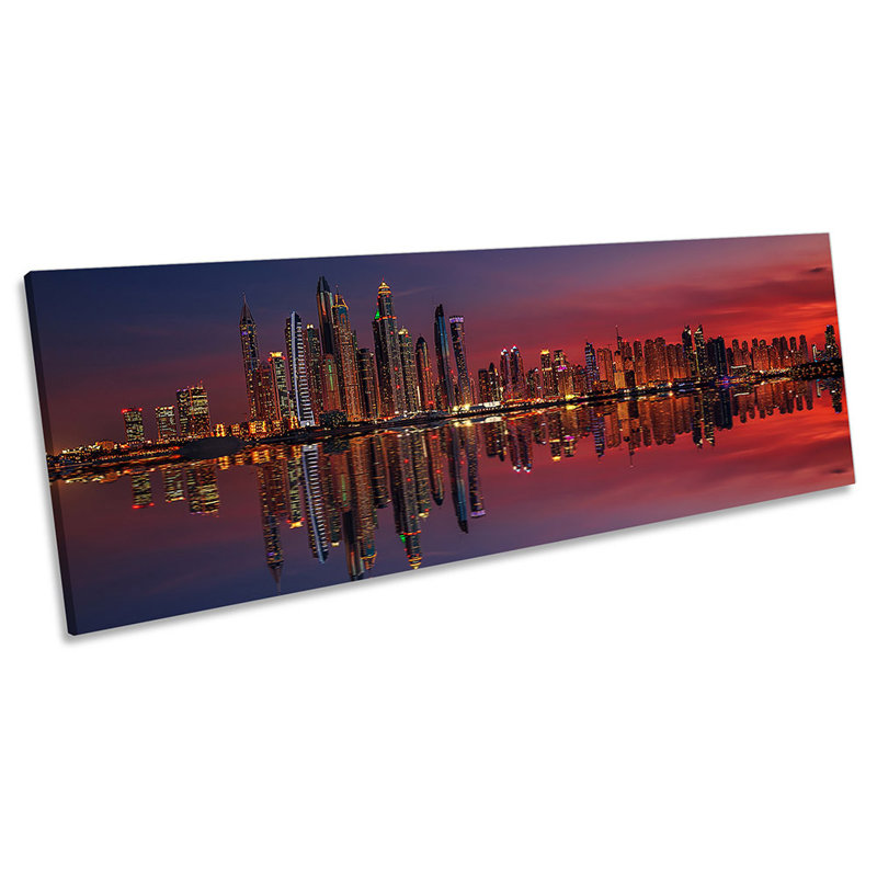 Sunset Dubai Marina Cityscape - Wrapped Canvas Panoramic Print, 45.72cm H x 137.16cm W