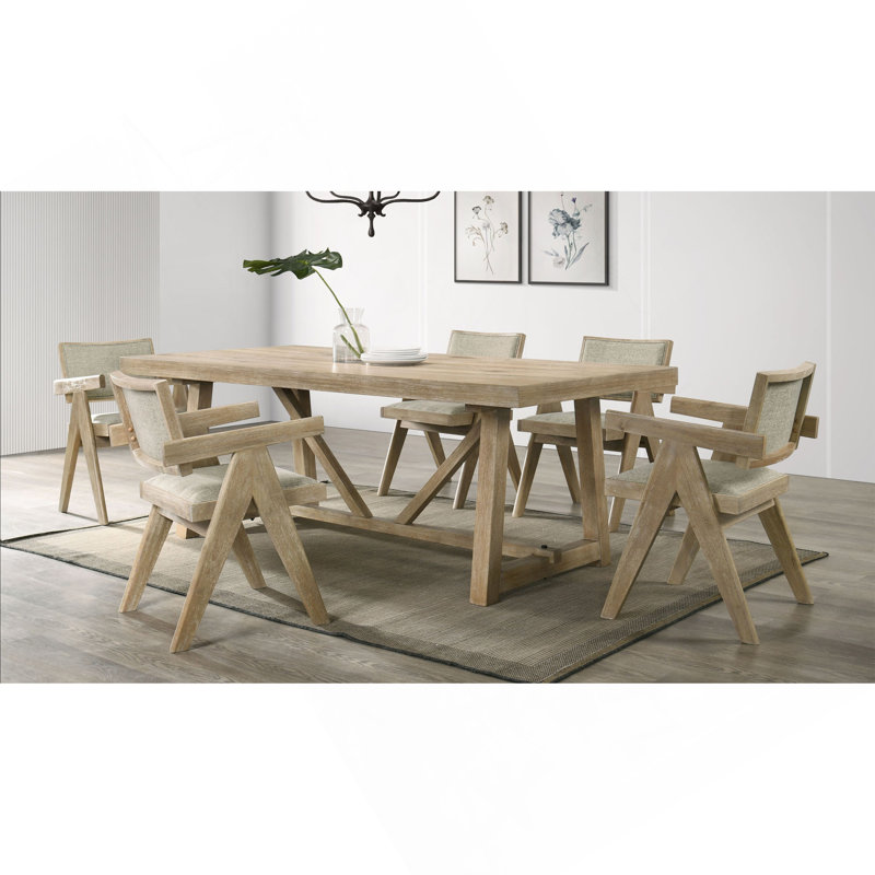 Ensemble de salle à manger contemporain en placage de chêne 7 pièces avec accoudoirs rembourrés en polyester 6 pièces 1 table