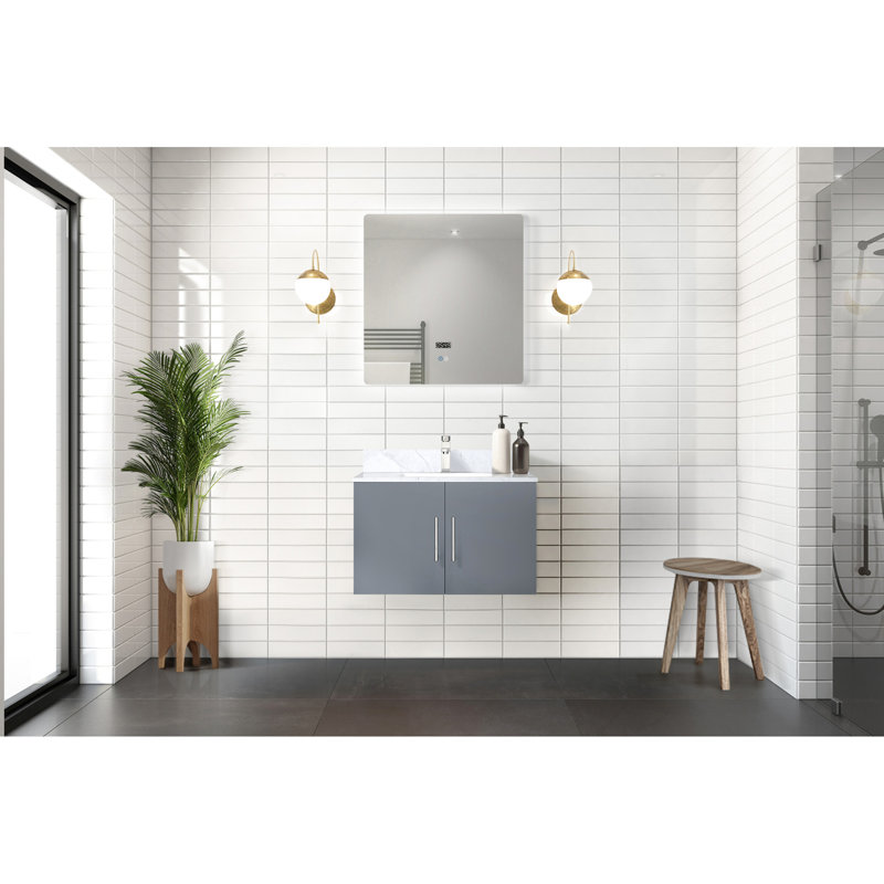 Meuble-lavabo gris foncé avec comptoir en marbre Miroir à DEL - fermeture en douceur, comptoir de salle de bain spacieux à endommager, espace généreux
