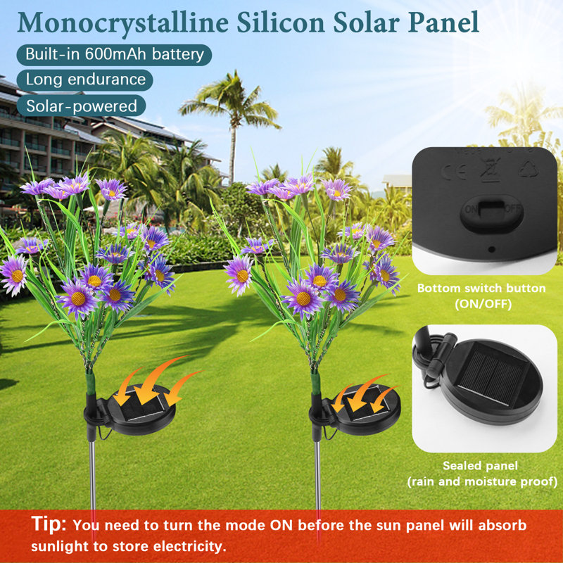 4 Color Solar Powered Flower Lights Pathway Lamp, Purple