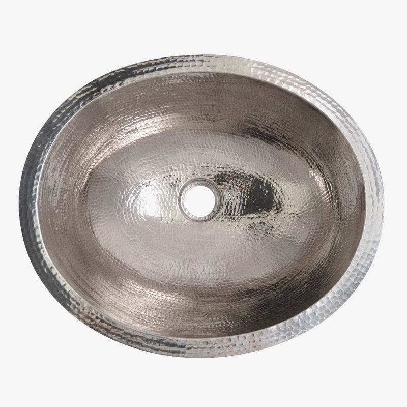 Copper Hand Hammered Oval Undermount Bathroom Sink, Polished Nickel
