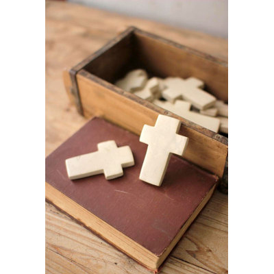  Artisan Stone Crosses Set of 6 in Glazed White Finish 0.75" H
