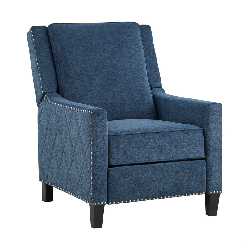 Fauteuil inclinable 1 pièce en tissu texturé avec garniture cloutée et structure en bois massif Fauteuil inclinable, Bleu