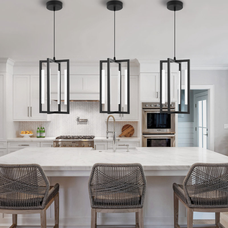 Demire 4 - Light Frosted LED Tubes Unique/Statement LED Pendant, Black