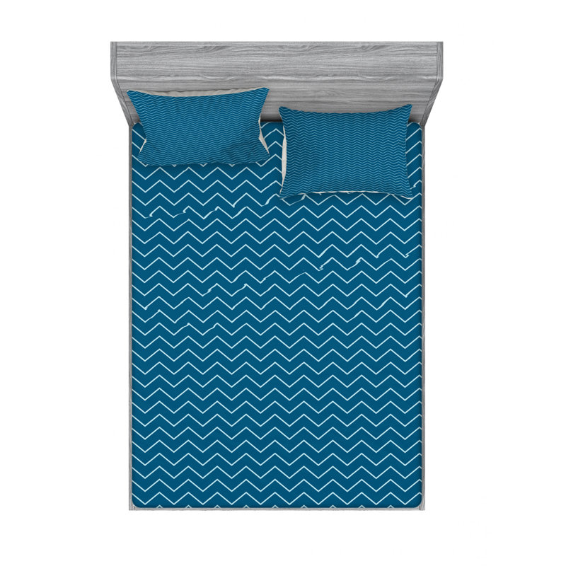 Microfiber Chevron Sheet Set, Queen Sheet Set with Fitted Sheet, Dark Blue Chevron