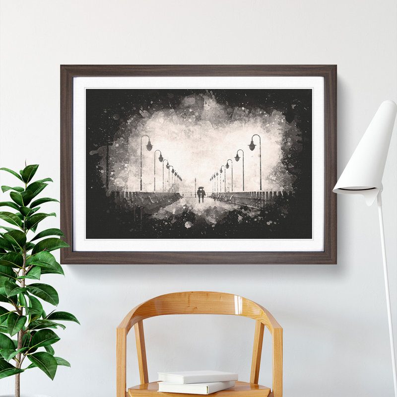 Couple upon the Pier - Framed Print, 45cm H x 63cm W x 2cm D, Walnut Framed