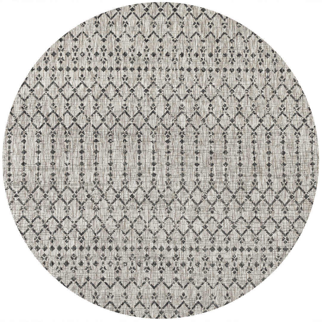 Crompton Moroccan Geometric Textured Weave Light Gray/Black Indoor/Outdoor Rug Langley Street® Rug 