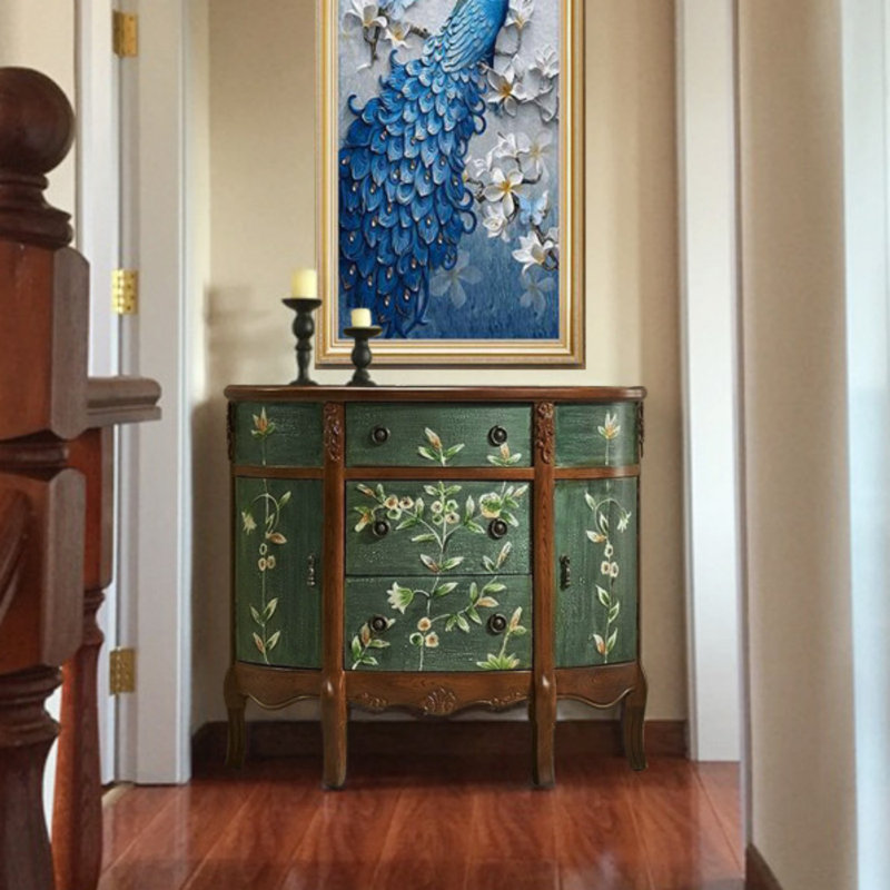 Half-Moon Hand-Painted Entryway Storage Cabinet