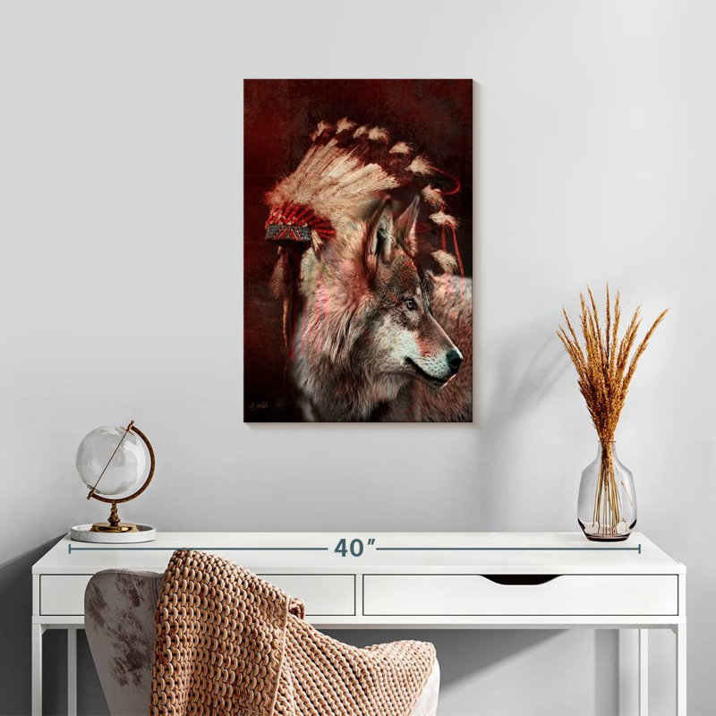 War Bonnet And Wolf, 24" H x 16" W