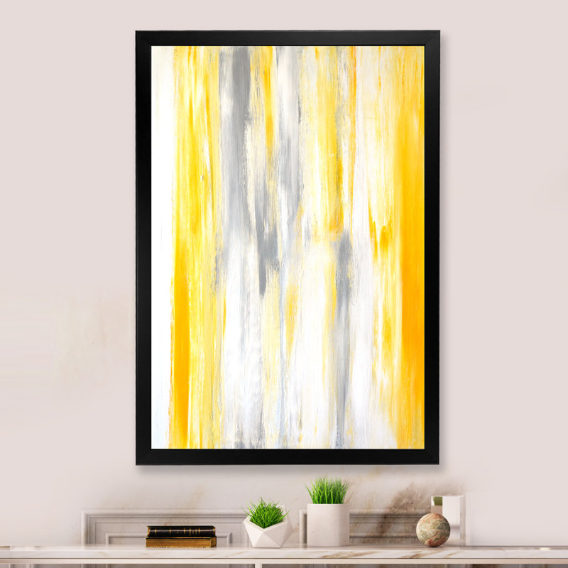Jaune et gris abstrait - Décoration murale moderne et contemporaine en toile, Cadre photo noir, H 20 po x l 12 po x P 1 po