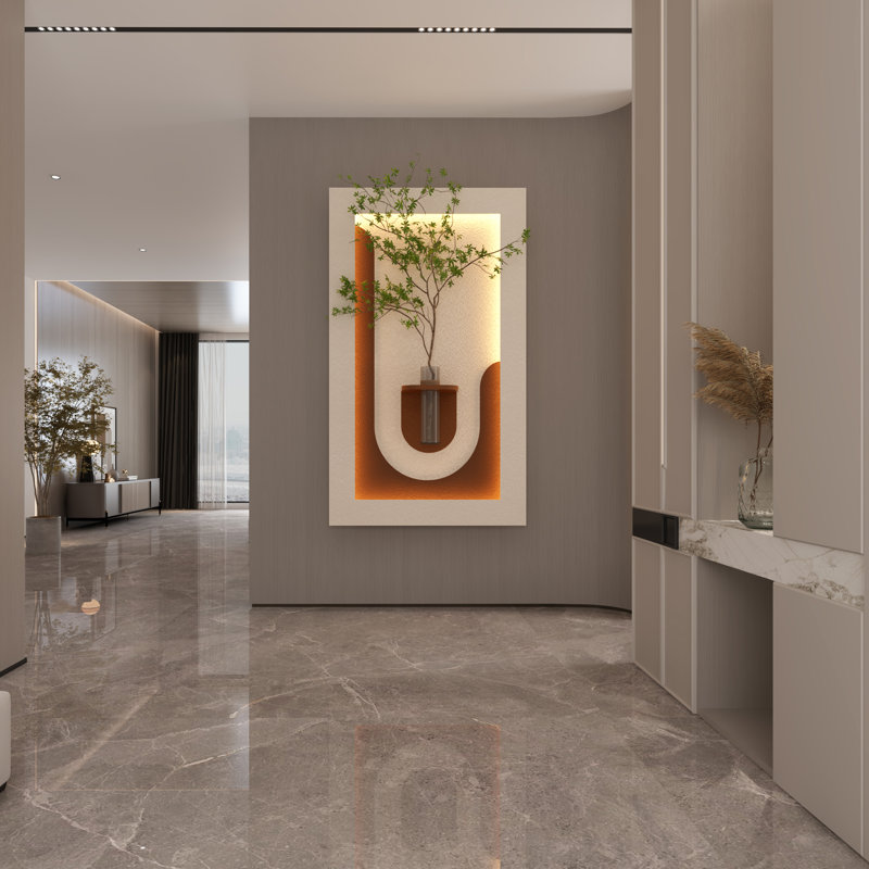 Décoration murale 3D en grès à DEL avec plantes vertes simulées, vase en verre et statue de lapin, télécommande pour la maison | Idée de cadeau