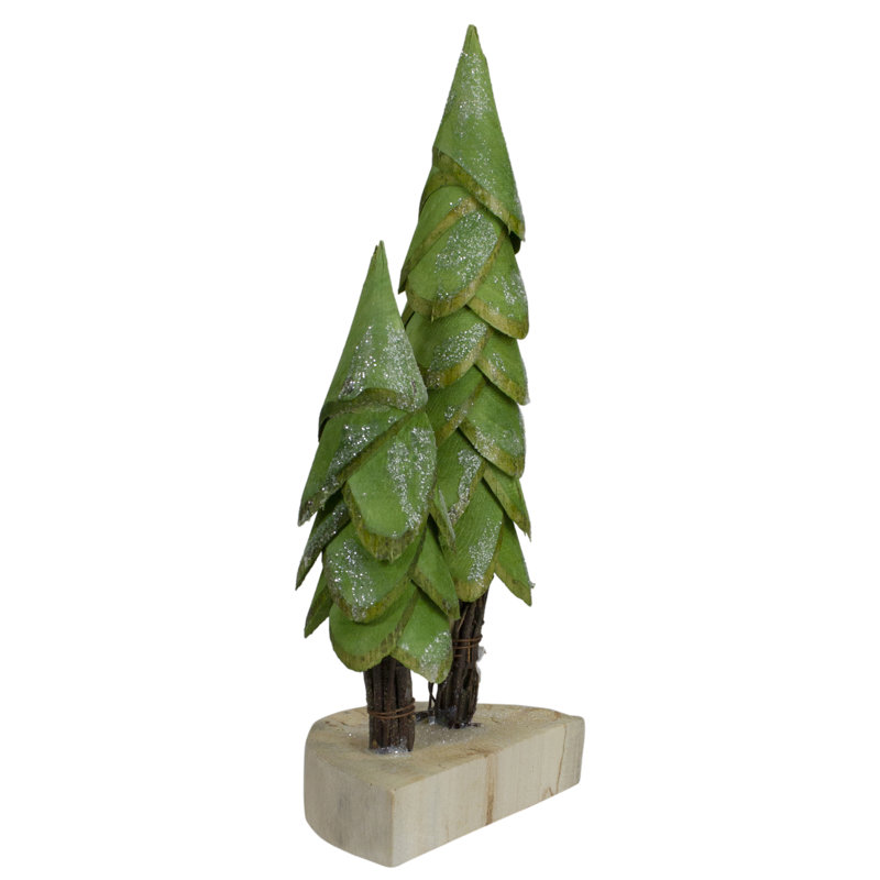 9" Green and Brown Wooden Tabletop Christmas Trees Decor