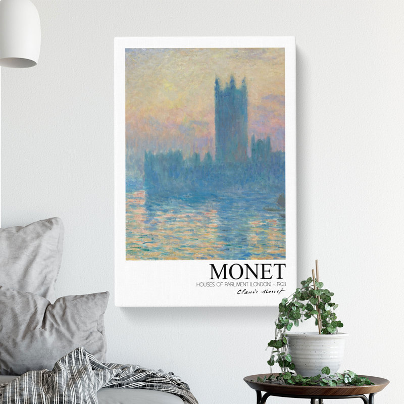 Houses Of Parliament With Border by Claude Monet - Wrapped Canvas, 76cm H x 50cm W x 3cm D