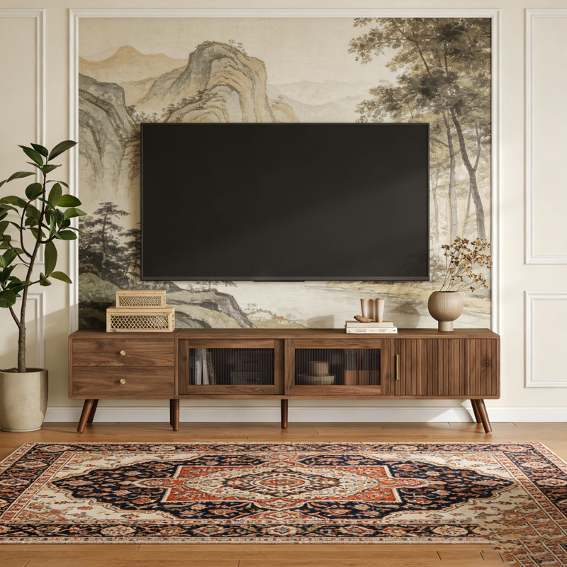 Modern LED TV Stand with Large Storage Drawer, Adjustable LED Lights, and Glossy Entertainment Center for Various TV Sizes, Brown Wood Farmhouse Design