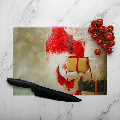 Santa Claus Gloved Hands Dining Glass Chopping Board