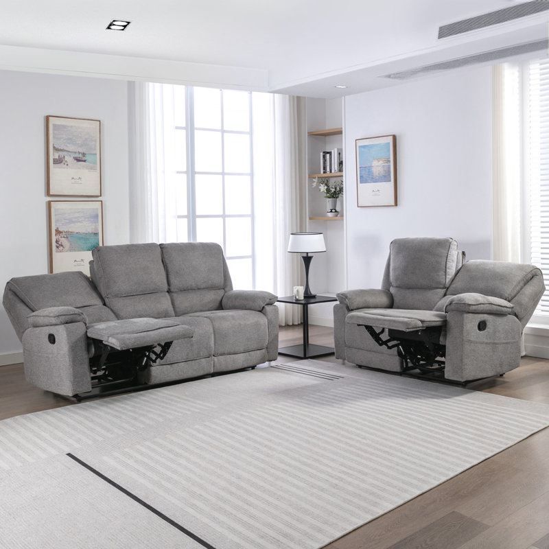 Sydney Latch Recliner 2 and 3 Seater Sofa Set, Grey