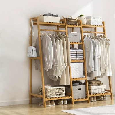 Bamboo Luxury 51" W Garment Storage Shelf Coat Clothes Hanging Rack