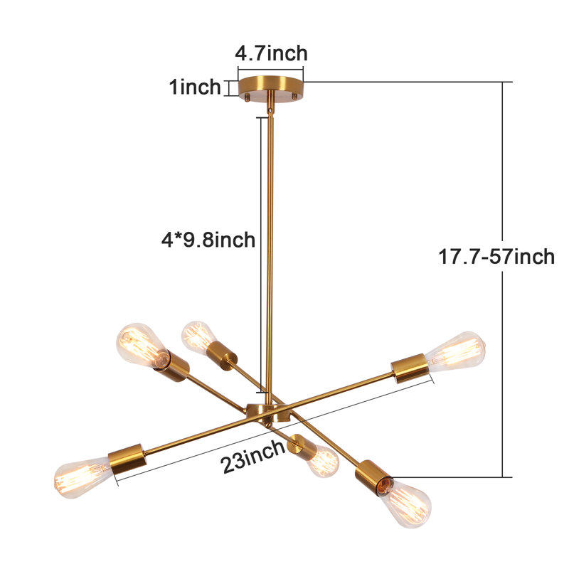 Montagnes 6 - Light Wrought Iron Dimmable Sputnik Sphere Chandelier, Gold