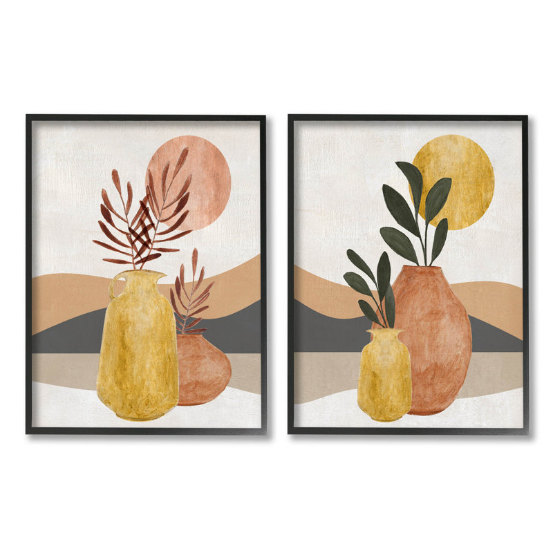 «Boho Botanical Sprig's Landscape», ensemble de 2 giclées encadrées par Janet Tava, Giclée encadrée noir minuit