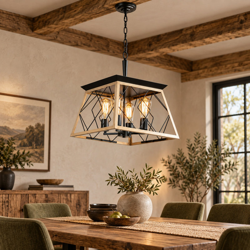 Lustre suspendu à 4 lumières, Oak