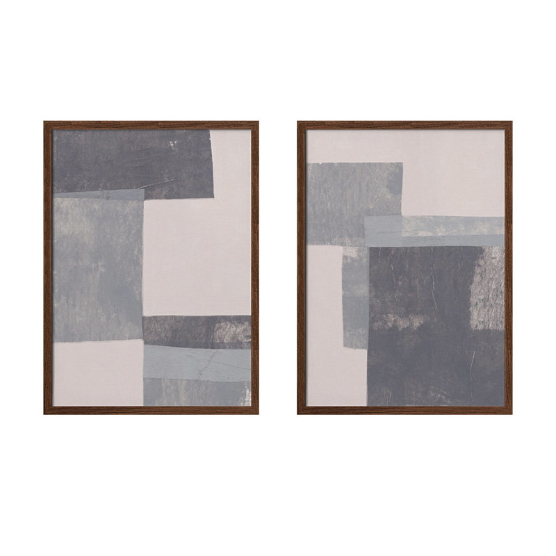 "Gray Blocks", ensemble de deux art muraux texturés encadrés, Noir, H 14 po x l 20 po