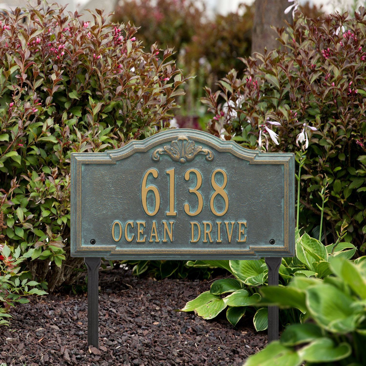 Gatewood 2-Line Lawn Address Sign, Bronze/Verdigris, Yes