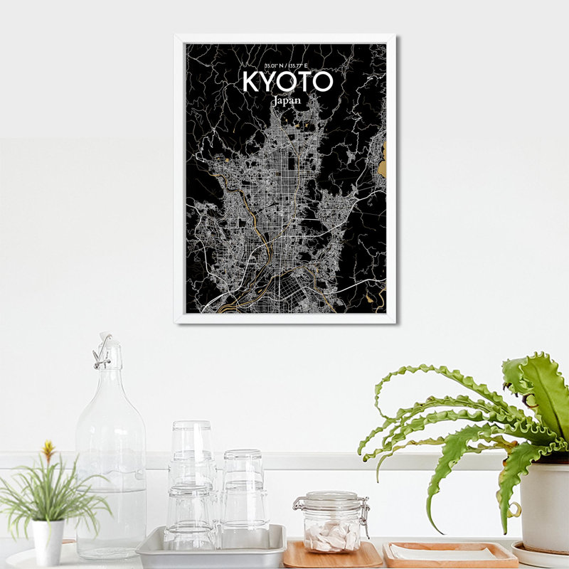 «Kyoto City Map», impression, Noir et or, H 24 po x l 18 po