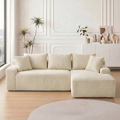 95 Inch L‑Shaped Modular Cloud Sectional Sofa with Chaise Lounge, Pillow‑Back Corduroy Boneless Couch, Spring & Foam Hybrid Filling for Living Room