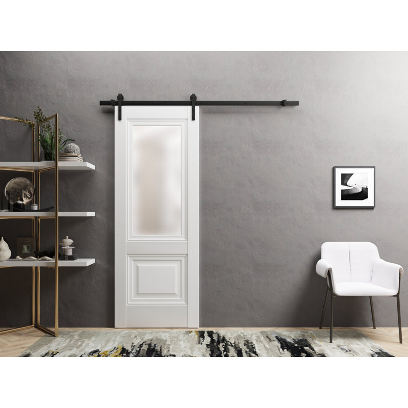 Lucia Frosted Glass Panelled Wood Barn White Door, 18'' x 84''