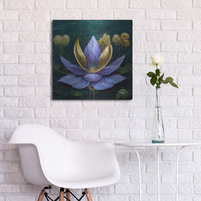 Lotus bleu doré par Tanya Mavric, H 24 po x l 24 po