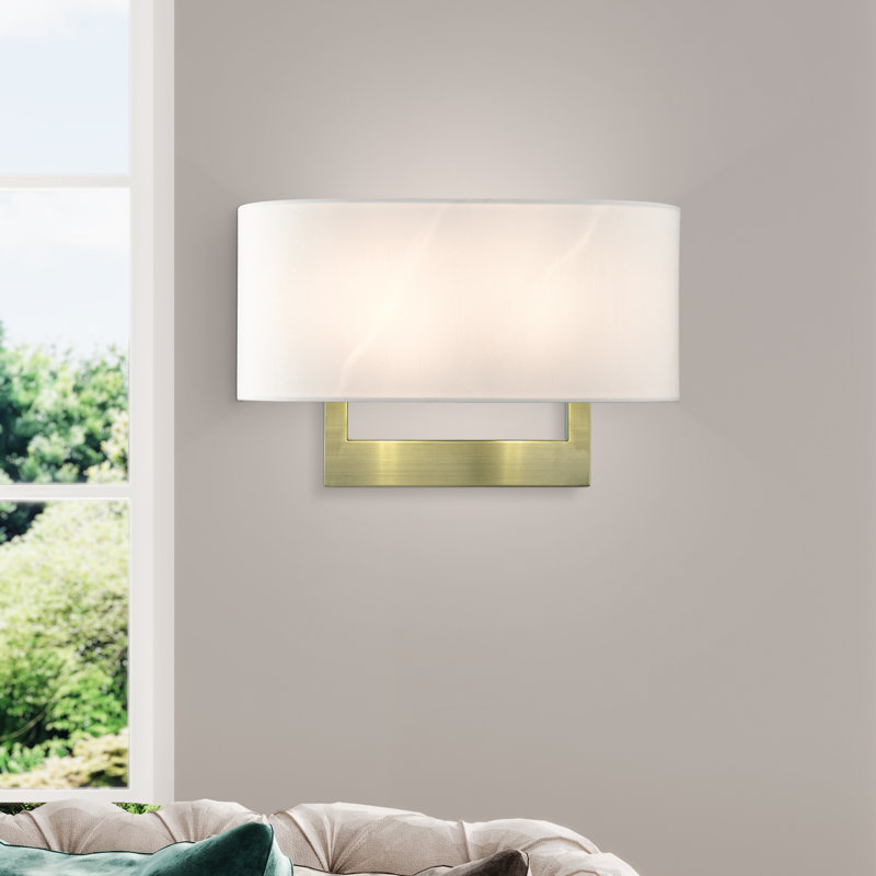 Rakhee Flush Mounted Sconce, Antique Brass, White, 9.5" H x 15" W x 3.95" D