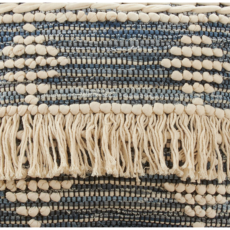 Blue Cotton Chindi Fringe Square Throw Pillow