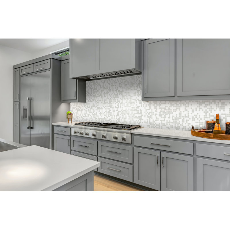 0.75" x 0.75" Glass Grid Mosaic Tile, White/Gray